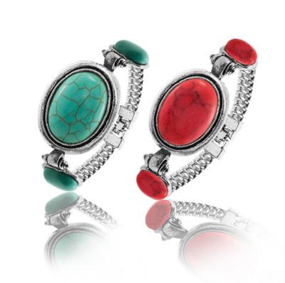 China CLASSIC Vintage Boho Style Antique Style Turquoise Alloy Silver Handmade Natural Red Stone Stretch Round Birthstone June Bracelets Bohemian for sale