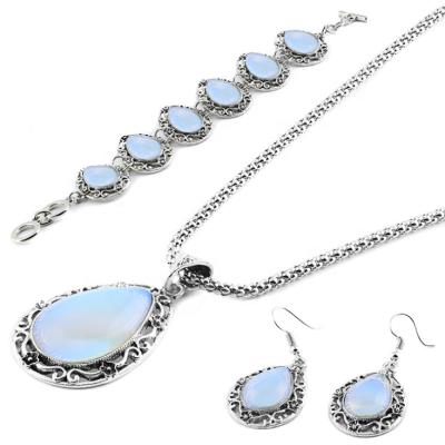 China CLASSIC Water Drop Opal Stone Necklace Earring Jewelry Set Women Tibet Nepal Women Set Jewelry African Style Boho Ethnic Jewelry for sale