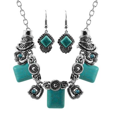 China CLASSIC Stone Ethnic Style Women Jewelry Set Women Tibet NepalSet Ethnic Style Charm Necklace Earring Bracelet Turquoise Vintage African Jewelry for sale