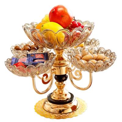 China Sustainable European and American style desktop 2-layer metal crystal glass dried fruit tray for home decor for sale