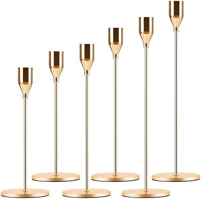 China Home Decoration Set of  6 Taper Candle Holders Gold Table Decorative Candlestick Holder for Wedding Party Candle Holders for Taper Candles for sale