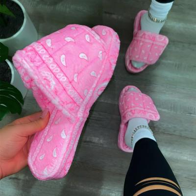 China 2021 Fashion Trend Pattern Women's Winter Warm Slippers Open Toe Plush House Cotton Slippers For Ladies for sale