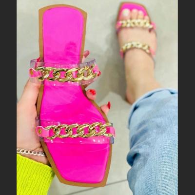 China Fashion Trend Large Size Women Sandals Solid Color Summer Beach Flat Slippers Adjust Toe Jelly Shoes Fashion Chain Slides for Laidies for sale