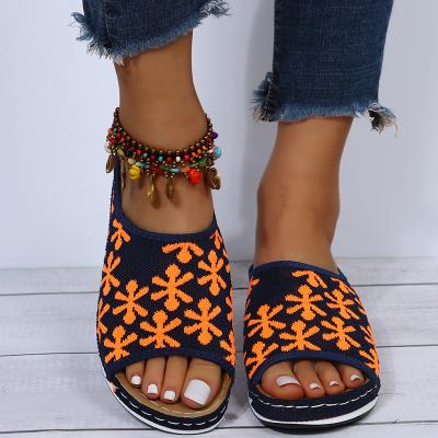 China Fashion Trend Fashion Knitted Open Toe Slippers For Women Summer Wedge Elastic Shoes Large Size Platform Female Sandals for sale