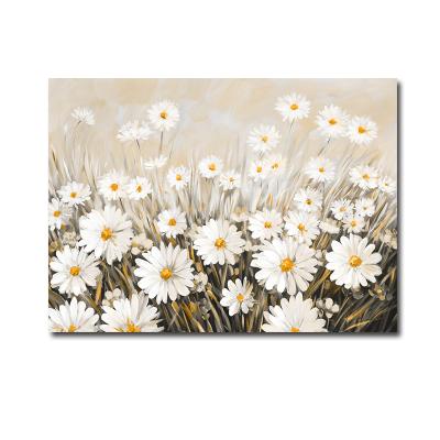 China Abstract White Daisy Pictures Prints Oil Hand Painting Living Room Flower Canvas Wall Art for sale