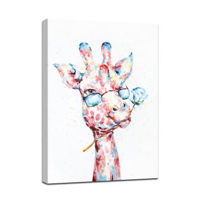 China Giraffe Wear Animal Abstract Animal Glasses Rose Flower Picture Oil Painting For Wall Decor for sale