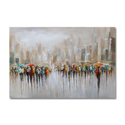 China Hand Painted Abstract Artwork City Buildings People Picture Oil Painting On Canvas Wall Art for sale