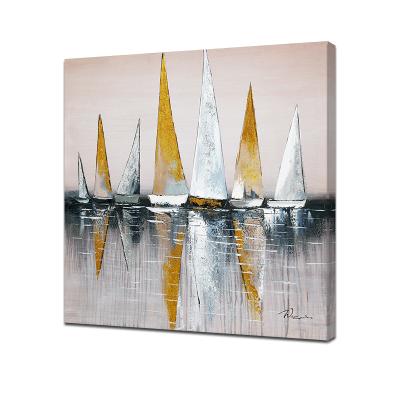 China Custom Oil Painting Handmade Abstract Landscape Impressionism Sailing Boats Subtract Paintings For Bedroom for sale