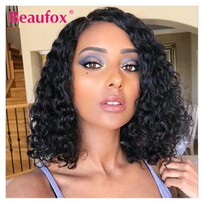 China Brazilian Deep Wave Beaufox Deep Wave Bob Preplucked Wig Short Curly Cuticle Aligned 4*4 Lace Closure HD Swiss Hair Wigs For Women for sale