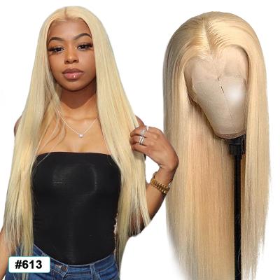 China Free shipping silky straight wave colored 30 inch real honey blonde 613 full lace cheap silk top brazilian hair wig hd human hair wig for sale