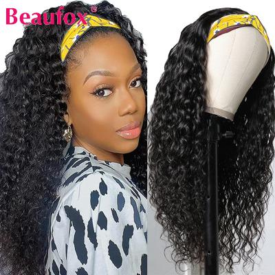 China Beaufox 10 Inch Headband 9a Water Wave Wig Water Curl Brazilian Unprocessed Human Hair Glueless Human Hair Wig for sale