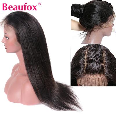 China Beaufox Straight Quality Free Part Pre Plucked Peruvian Straight Human Hair Front Human Hair Wigs Invisible hd 360 Virgin Lace Front Wigs for sale