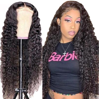 China Wholesale Water Wave Wigs 100% Human Bulk 12 A Grade White Women's Hair Grade Water Wave Wig Short Indian Hair Curly Lace Wigs Price for sale