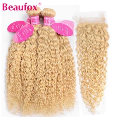 China Cheap Bulk Water Wave Beaufox Hair Grade 12a Brazilian 4 Bundles Hair Weaves Blonde Hair Bundle amd Closure Bundles With Headband for sale