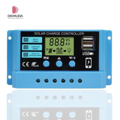 China Newly Upgraded Solar Charger Controller 12V 24V Dual USB Power Regulator PWM 10A 20A 30A LCD Display Solar Auto Charge Discharger for sale