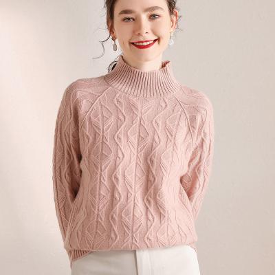 China 2021 Women's Breathable Knitted Cashmere Sweater Female Sweater Turtle Neck Knitwear Long Sleeve Korean Sweater for sale