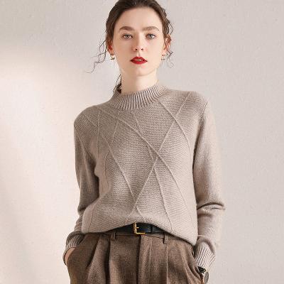 China Breathable Custom Daily Casual Mock-Turtle Color Sheer Cashmere Women Cashmere Knit Sweater for sale