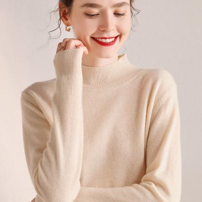 China Custom Made Breathable Women Turtleneck Cashmere Sweater Girl Jumper Tops Knitted Cotton Pullover Sweater Tops for sale