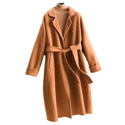 China Anti-wrinkle Winter Woman Lapel Collar Long Sleeve Wool Cashmere Ditch Wool Top Coat for sale