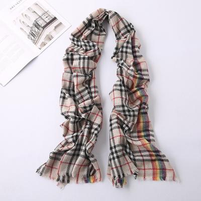 China Soft Touch Feeling Winter Ladies Plaid Scarf Shawl Cashmere Knitted Soft Ladies Scarf for sale