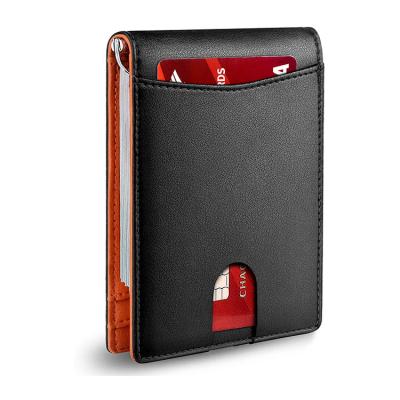 China Hot Sale Amazon RFID Money Pocket Custom Minimalist RFID Blocking Men's Bifold Wallet Slim Leather Money Clip for sale