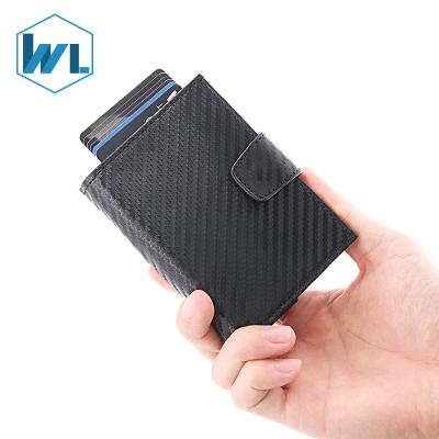 China Newly Branded Customized Best Brands Normcore/Minimalist Leather Minimalist Men's Slim Wallet 2021 Carbon Fiber RFID Genuine Leather Wallet for sale