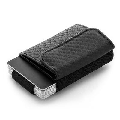 China 2021 Hot Selling Genuine Leather RFID Amazon Men's Mini Slim Wallet With Coin Pocket Carbon Fiber Pull-tag Minimalist Carbon Fiber for sale