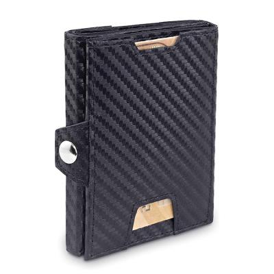 China Genuine Leather RFID Carbon Fiber Credit Card Wallet RFID Blocking Minimalist Men's Slim Money Clip Wallet for Men for sale