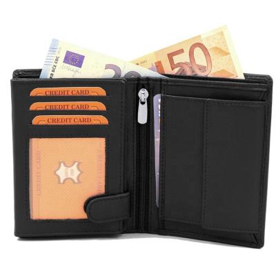 China RFID Men's Leather Wallet Cash Money Bifold Compartment RFID Blocking Card Wallet With 2 Windows ID for sale