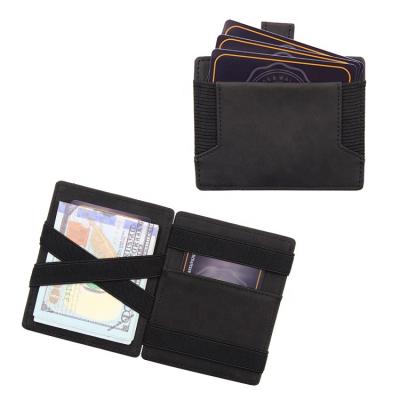 China Front Pocket RFID Card Holder With Pull Tab Leather Magic Bifold Minimalist Slim Wallet With Zipper Coin Pocket for sale