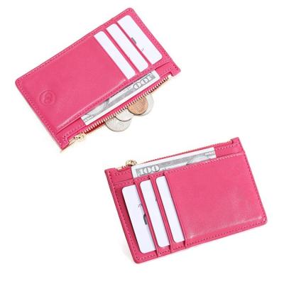 China NATIONAL RFID Blocking Genuine Leather Women Card Holder Slim Bifold Wallet With Zipper Coin Pocket for sale