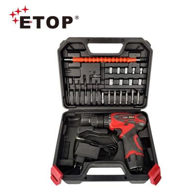 China ETOP 18v industry one battery and one charge lithium battery cordless drill set dual speed battery hand tools with electric drill for sale