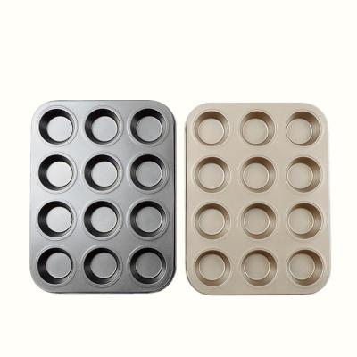 China Sustainable Nonstick Carbon Steel Mini Bakeware 12 Cup 6 Holes Cake Roll Making Pan Cake Tray Baking Molds for sale