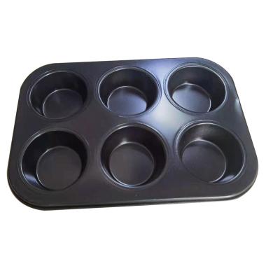 China Hot Selling Stocked juesheng Stocked Carbon Steel Telflon Coating 6 Hole Round Cake Non-Stick Baking Mold Tray Bakeware for sale