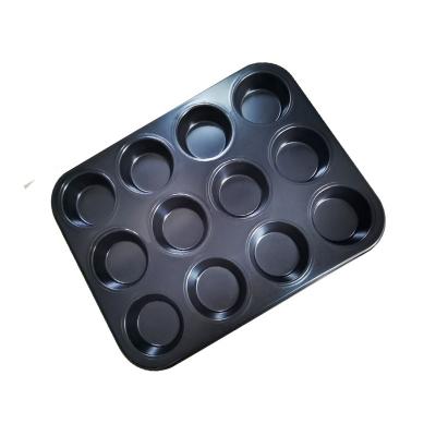 China Hot Selling Stocked juesheng Stocked Carbon Steel Telflon Coating 12 Hole Round Cake Non-Stick Bakeware Mold Tray Bakeware for sale