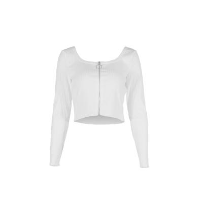 China New Ladies Solid Color Anti-Shrink Zipper Knit Top Sexy Cropped Navel Cropped Sweater for sale