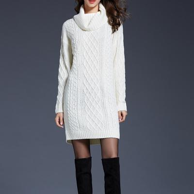 China Autumn Winter Women Turtle Neck Breathable Long Sweater Dress Ladies Casual Knit Long Sweater Dress for sale