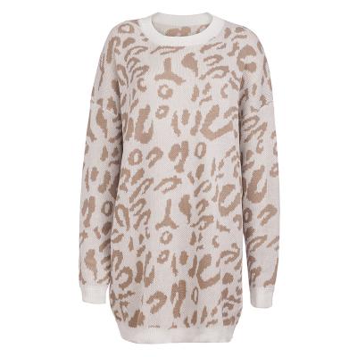 China New Anti-wrinkle ladies round neck leopard print knitted sweater large size ladies casual loose pullover sweater for sale