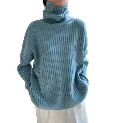 China Hot Selling Anti-wrinkle Cable-knit Cashmere Sweater Cotton Turtle Neck Women Pullover Sweater for sale