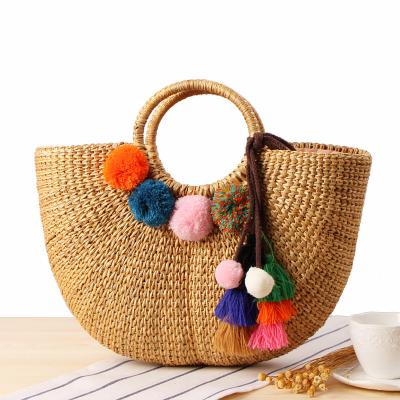 China Women Handwoven Large Straw Beach Rattan Fashion Summer Purse Tote Bag for sale