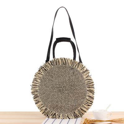 China Fashion Summer Beach Women Straw Purse Round Woven Tote Bag Rattan for sale