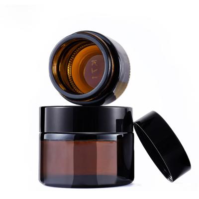 China Cheap Wide Eco Cosmetic Amber Wide Mouth 2oz Long Flat Mouth Glass Cosmetic Cream Jar for sale