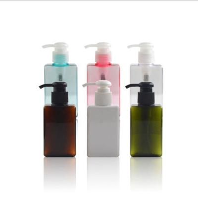 China Wholesale Custom Recyclable Eco-friendly 250ml 500ml Hotel Shampoo Conditioner Green Square Pink Colorful Refillable Plastic Bottle With Pump for sale