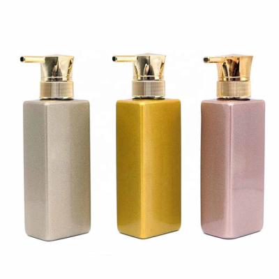 China Hotel Exquisite Disposable Shampoo Amenities 300ml Luxury Empty Plastic Material Shampoo Use And Square Empty Square Bottle for sale