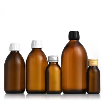 China 20ml 30ml 60ml 100ml 125ml 150ml 200ml 250ml 300ml 500ml Recyclable Clear Amber Brown Round Boston Glass Oral Liquid Bottles for sale