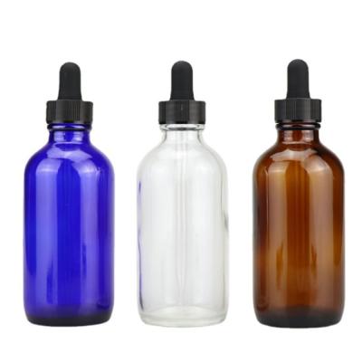 China Hot Sale 2oz 4oz Boston Glass Dropper Bottle Manufacturer 120ml Recyclable Essential Oil Glass Cosmetic Bottle for sale