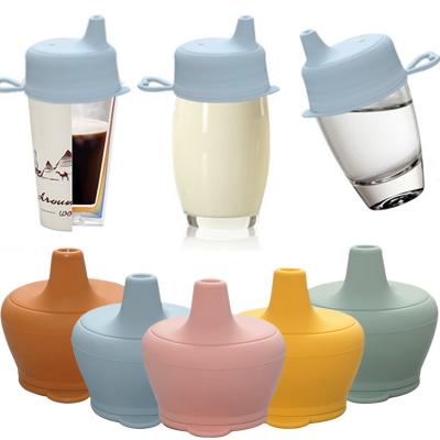 China Non Spill Cu Spillproof Baby Training Drinking Glass Lids Baby Fashion Sealing Cap Lids Anti-puddle Cup Cover Silicone Stretchable Portable for sale