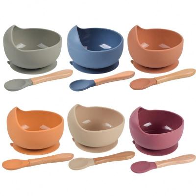 China BPA Free Baby Feeding Tableware Portable Strong Sucker Waterproof Bowl Spoon Set Silicone Suction Baby Bowl for sale