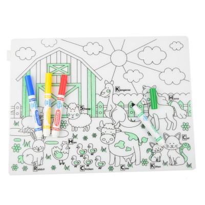 China Viable Reusable Washable Graffiti Silicone Place Mat Coloring Alphabet Number Dining Table Drawing Mat for sale