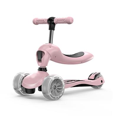 China Handlebar Height Adjustable Baby Kick Scooter 3 In 1 With Seat Carry 3 Big Wheels PU Flashing Wheels Kids Kick Scooter for sale